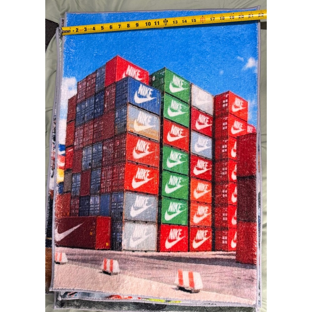 Nike Shipping Container Graphic Area Rug Blue Red Green Sneaker Room Decor 22x31